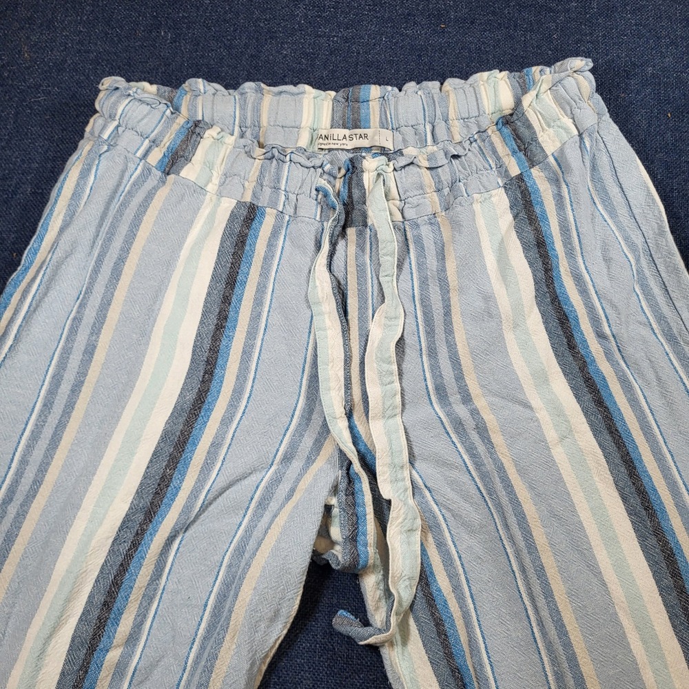 Vanilla Star Blue Striped Linen Blend Wide Leg Pants Large Comfort Casual - Picture 4 of 8